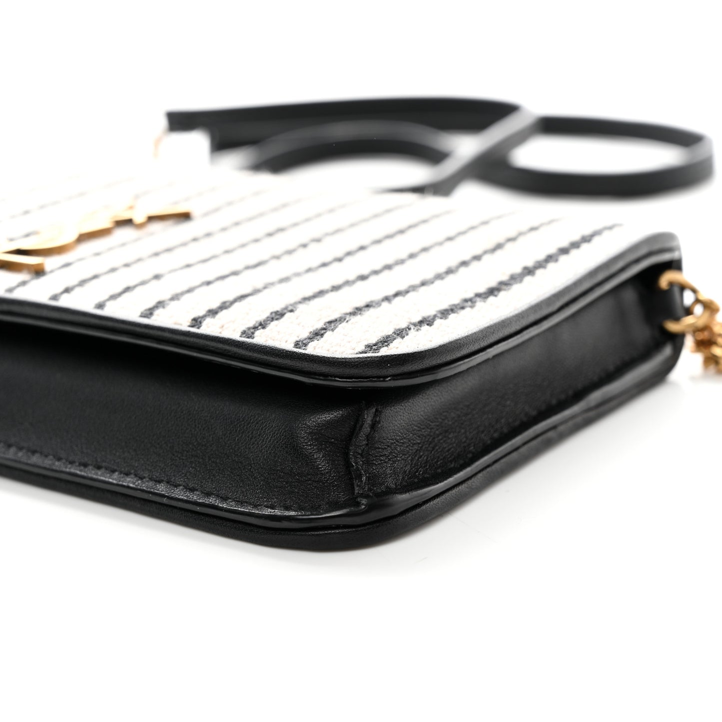 Canvas Striped Phone Holder Crossbody Beige Black