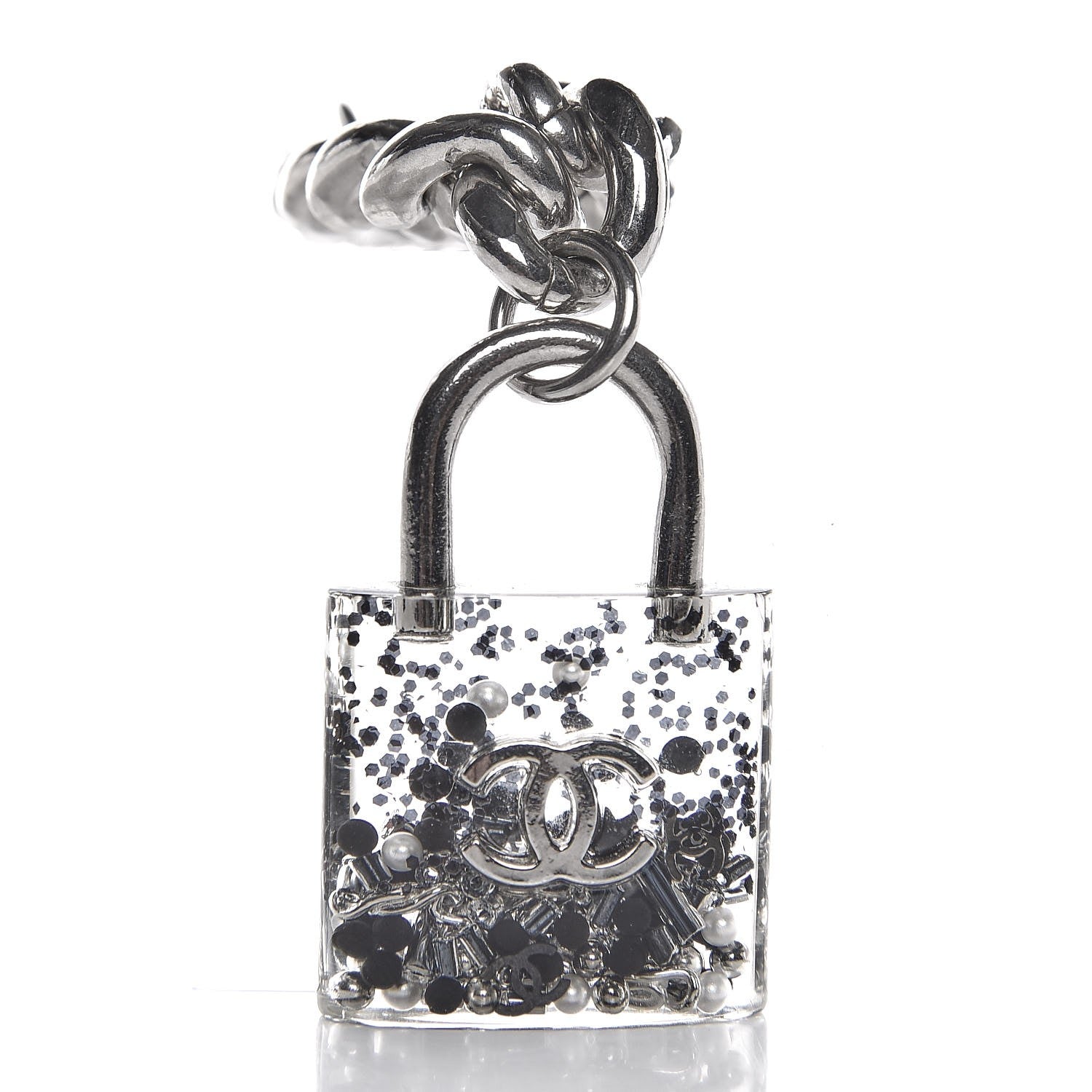 Chanel Plexiglass Pearl CC Padlock Bracelet Silver 4 of 7
