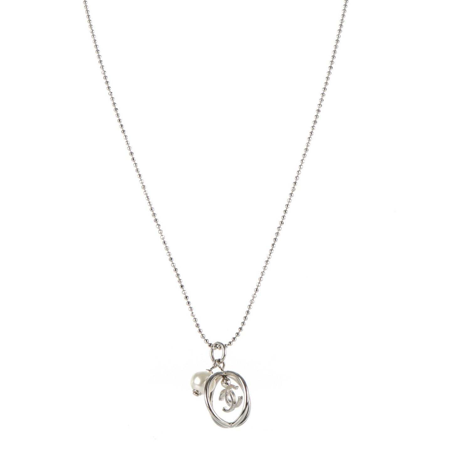 Pearl CC Pendant Necklace Silver