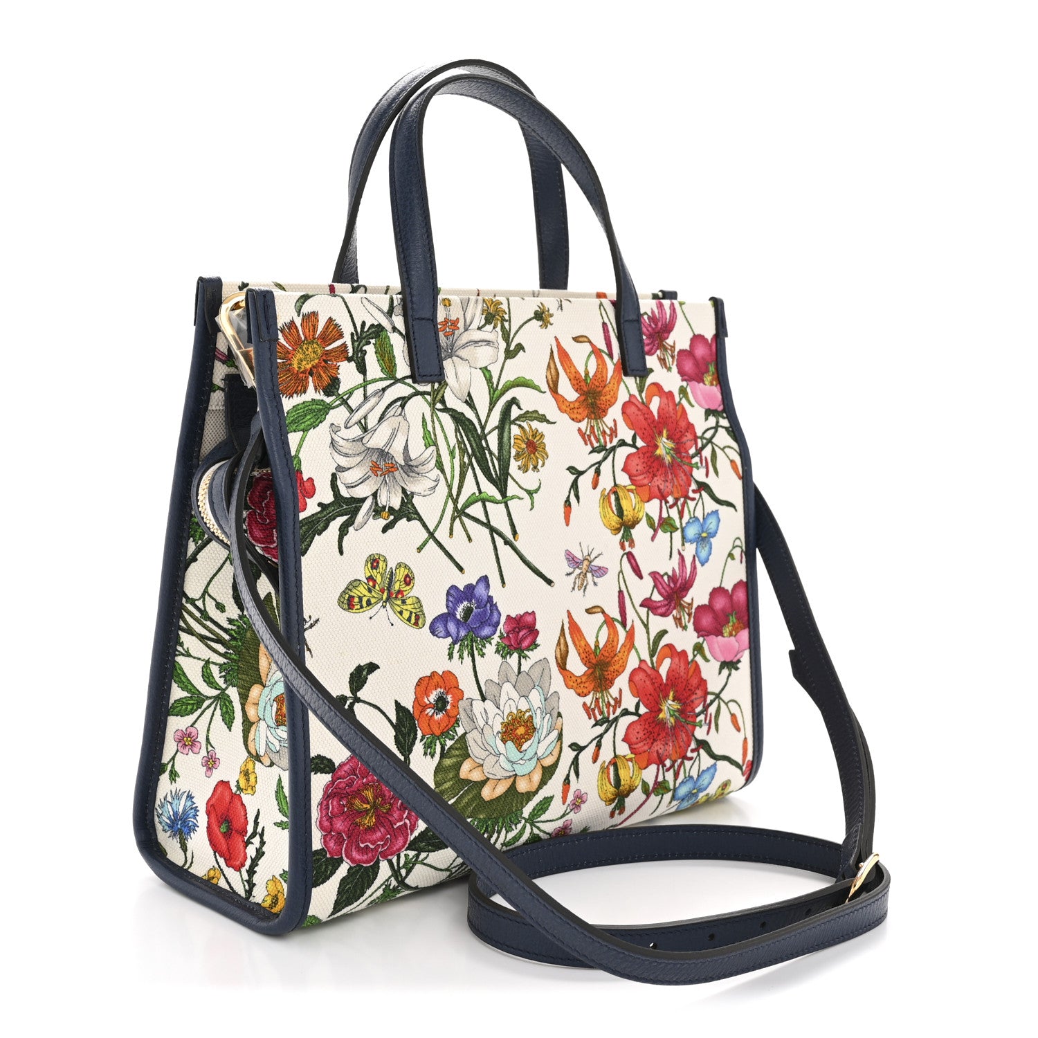 Gucci Canvas Medium Flora Tote White Multicolor Blue Agata 3 of 12