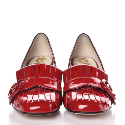 Gucci Vernice GG Marmont Fringe 50mm Loafer Pumps 35 Hibiscus Red 2 of 8