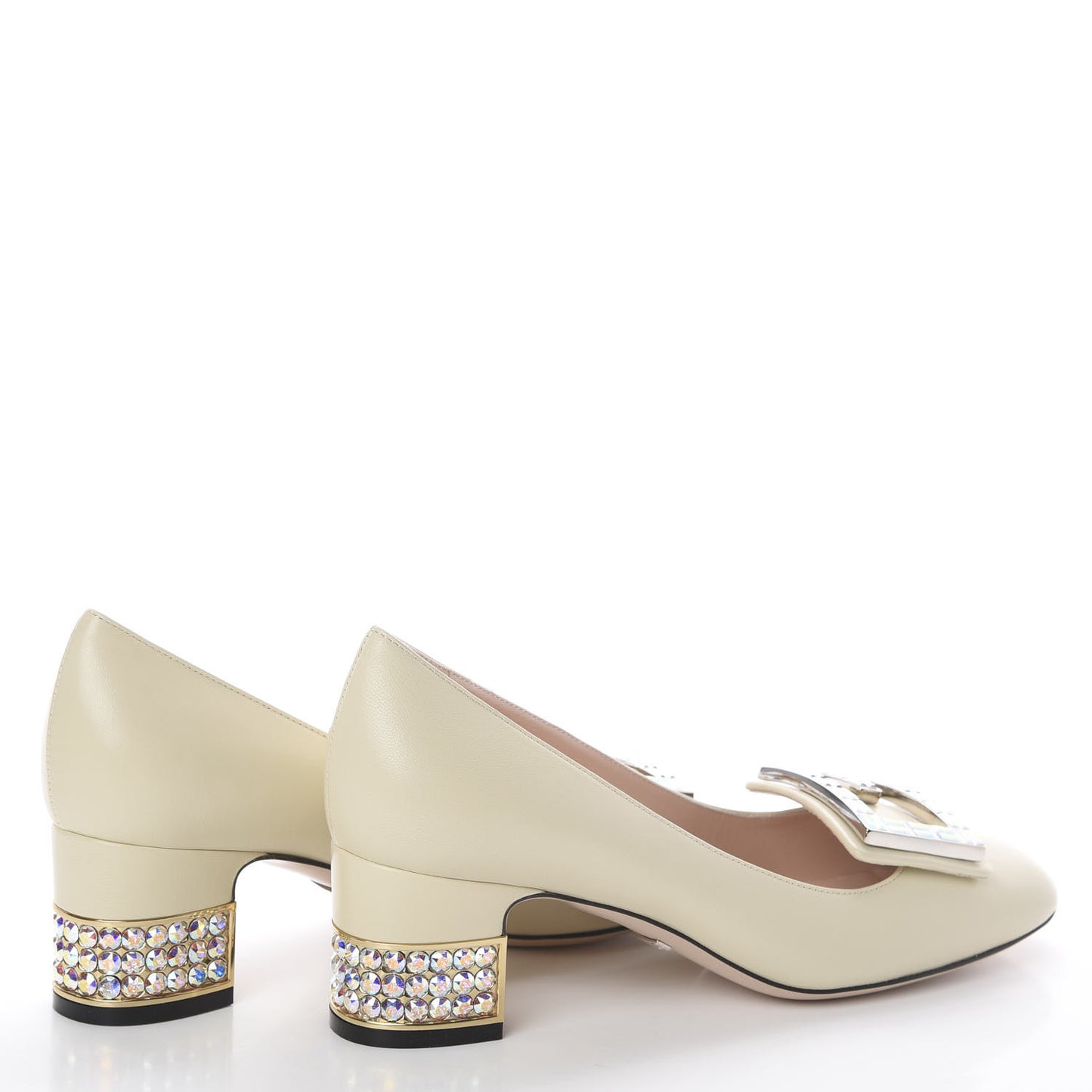 Malaga Kid Crystal Square G Madelyn Loafer Pumps 36.5 Ivory