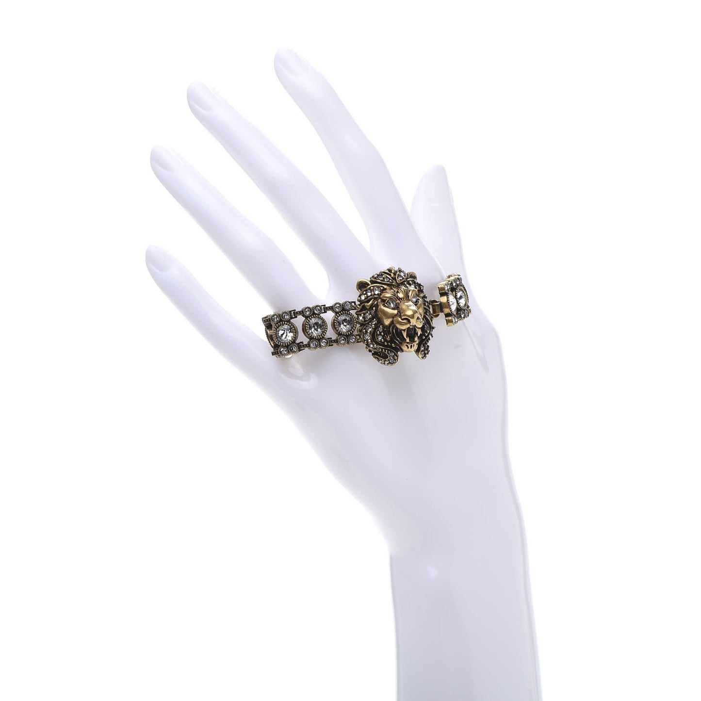 Metal Crystal Lion Head Bracelet L Aged Gold