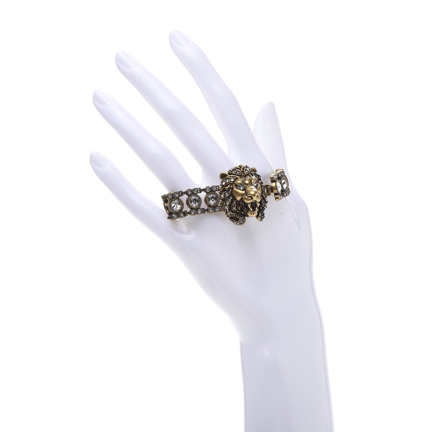 Gucci Metal Crystal Lion Head Bracelet L Aged Gold 2 of 5