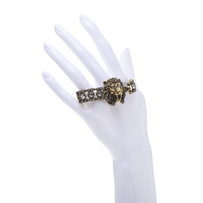 Gucci Metal Crystal Lion Head Bracelet L Aged Gold 2 of 5