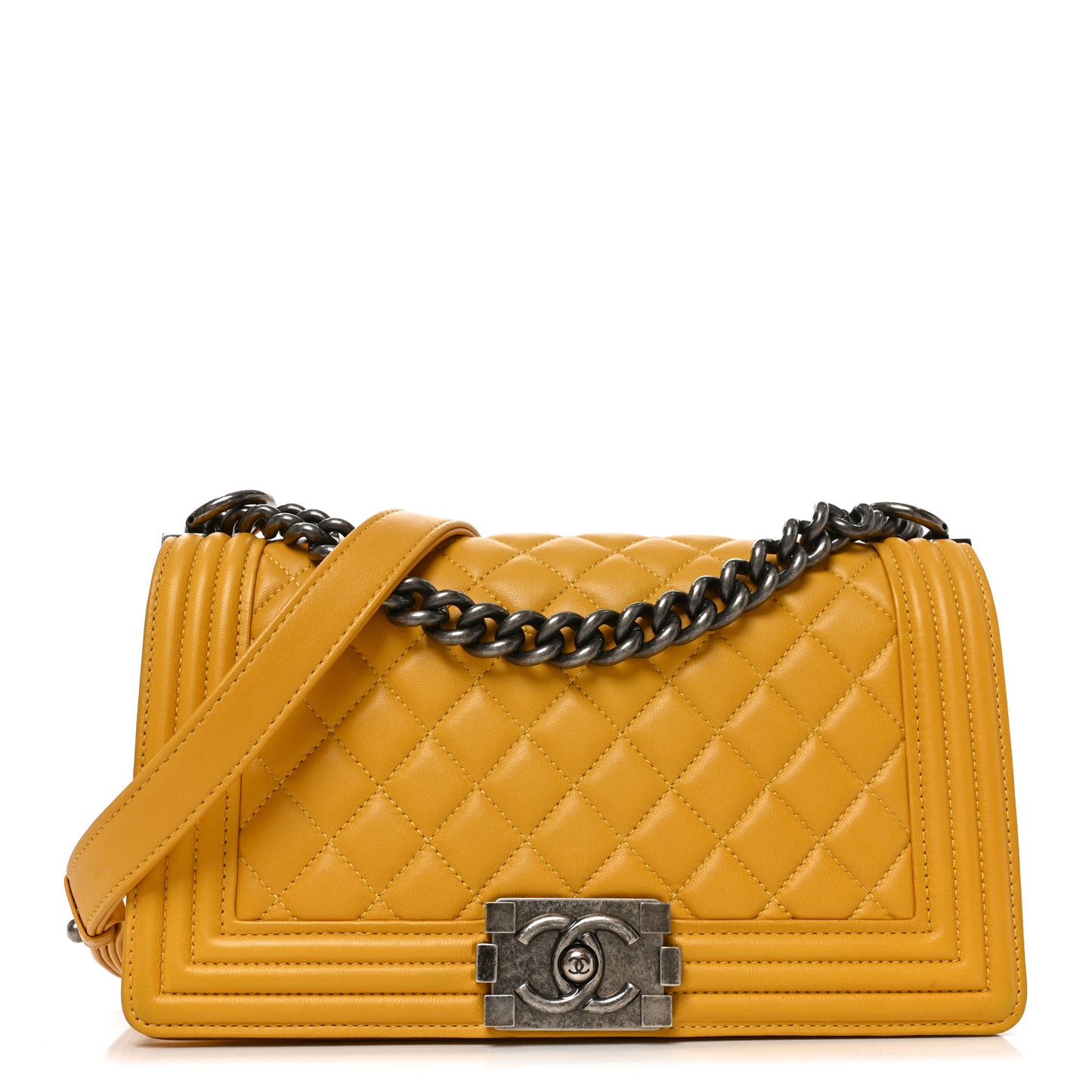 Lambskin Quilted Medium Boy Flap Yellow