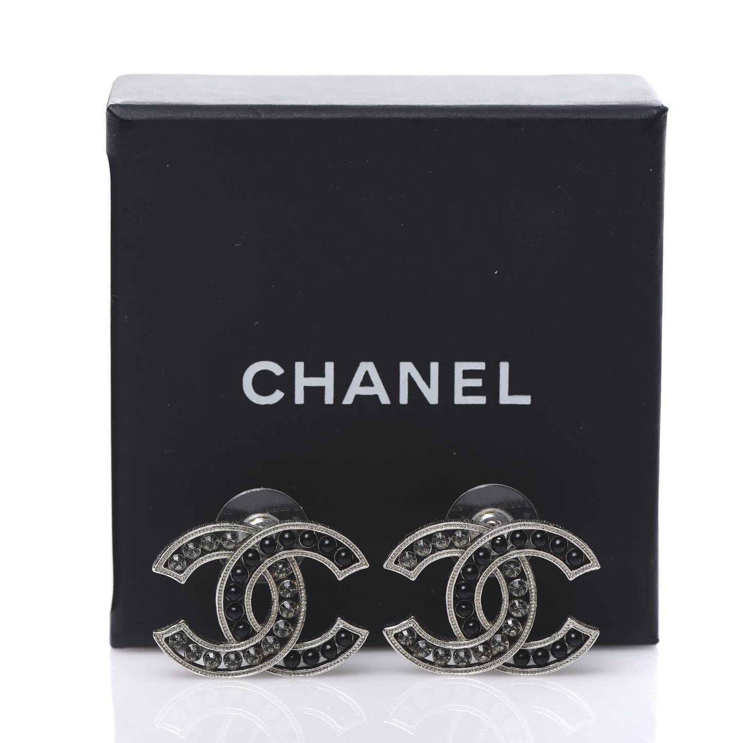 Crystal Large CC Earrings Black Silver