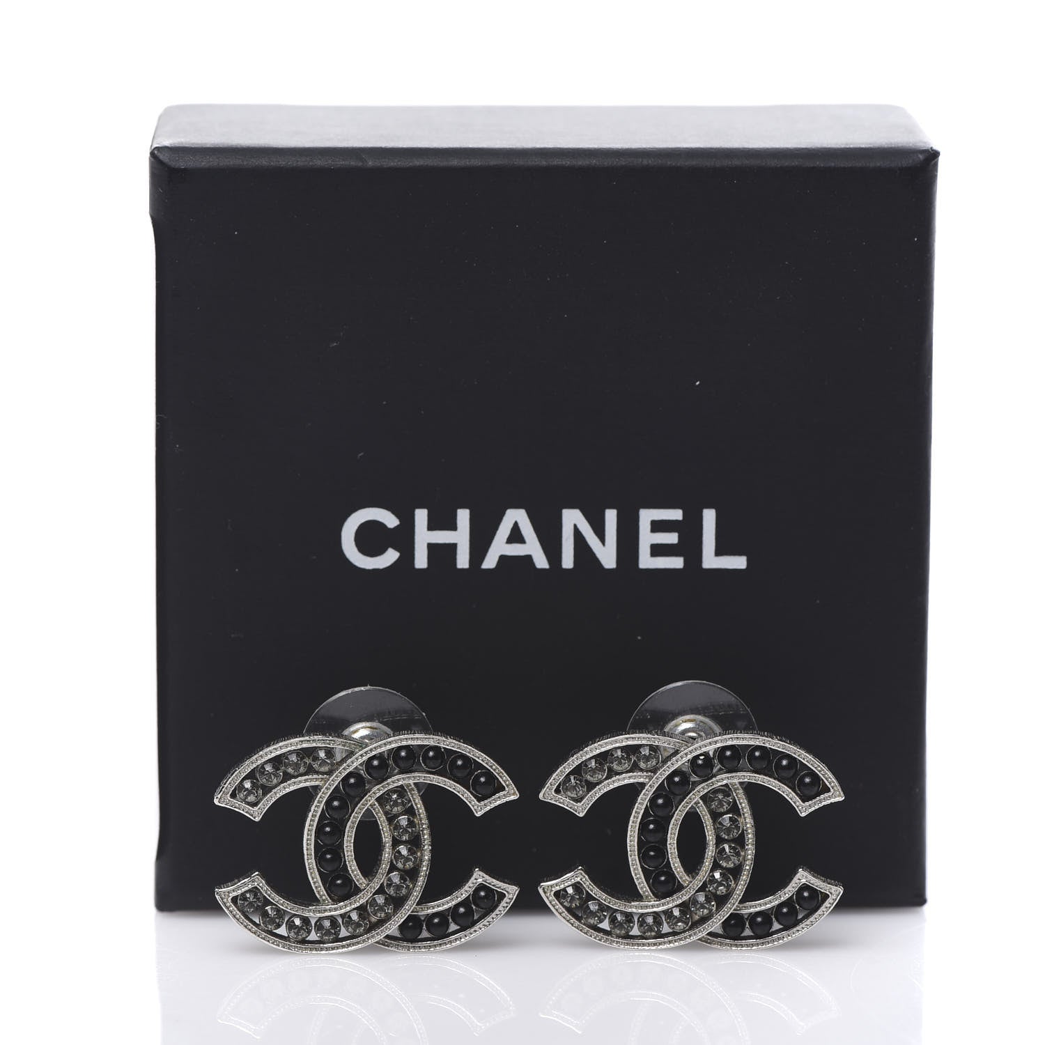 Chanel Crystal Large CC Earrings Black Silver 5 of 5