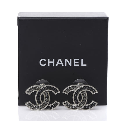 Chanel Crystal Large CC Earrings Black Silver 5 of 5