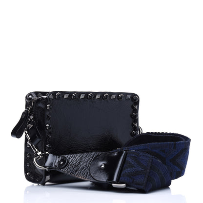 Valentino Garavani Craquele Calfskin Small Guitar Strap Rockstud Rolling Flap Pocket Shoulder Bag Black 2 of 14
