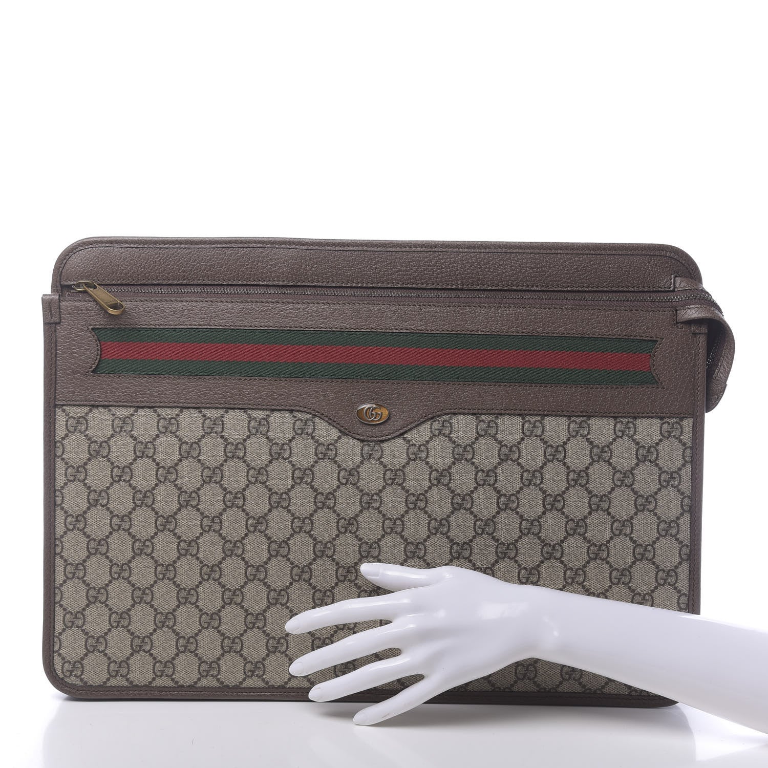 Gucci GG Supreme Monogram Textured Calfskin Web Ophidia Documents Holder Beige Ebony New Acero 2 of 10