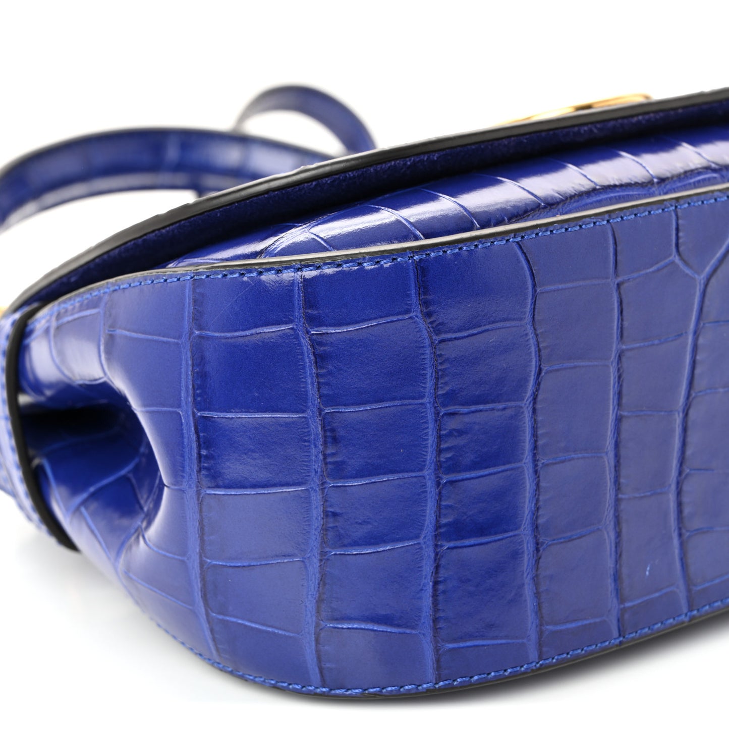 Calfskin Crocodile Embossed Small Amberley Satchel Cobalt Blue