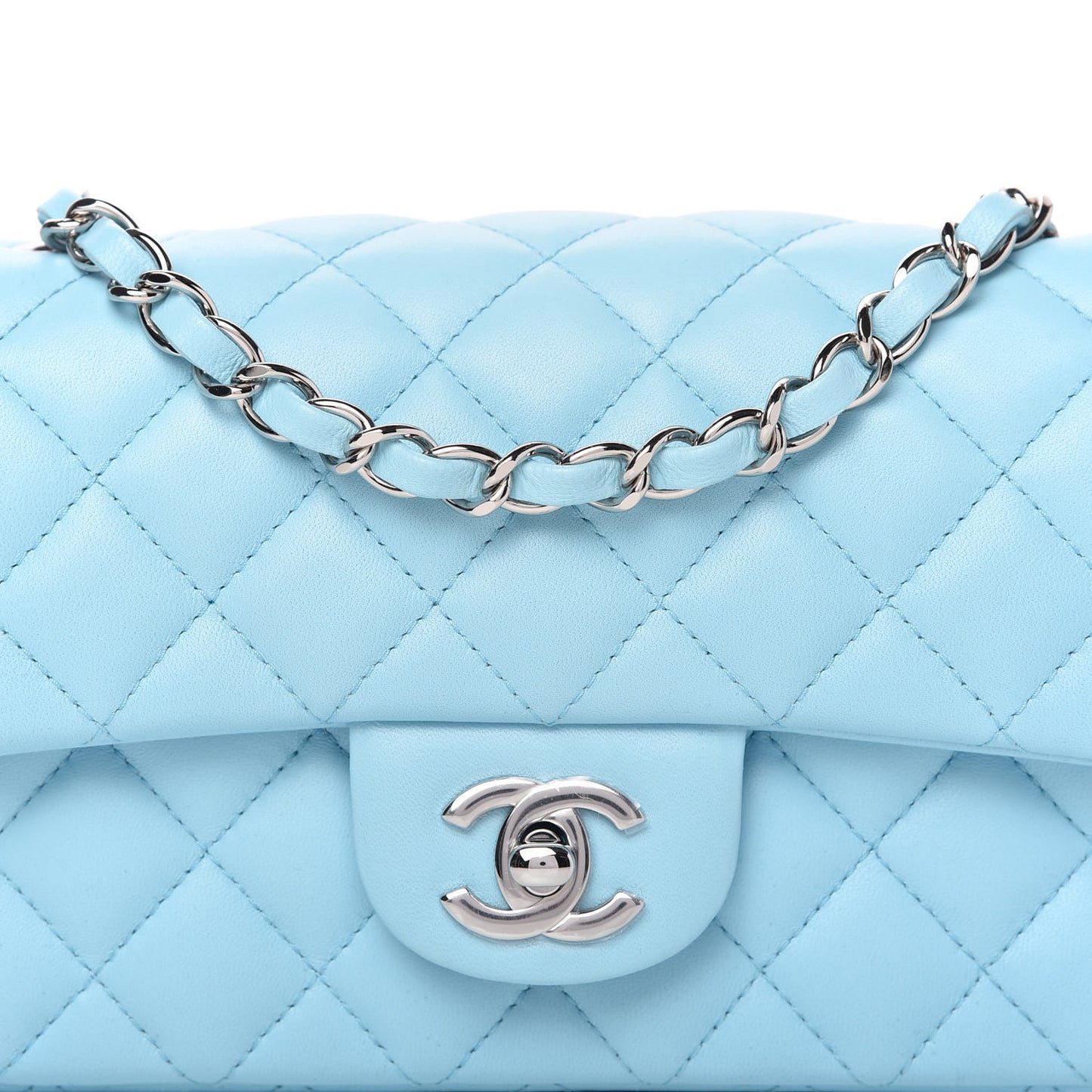 Lambskin Quilted Mini Rectangular Flap Neon Blue