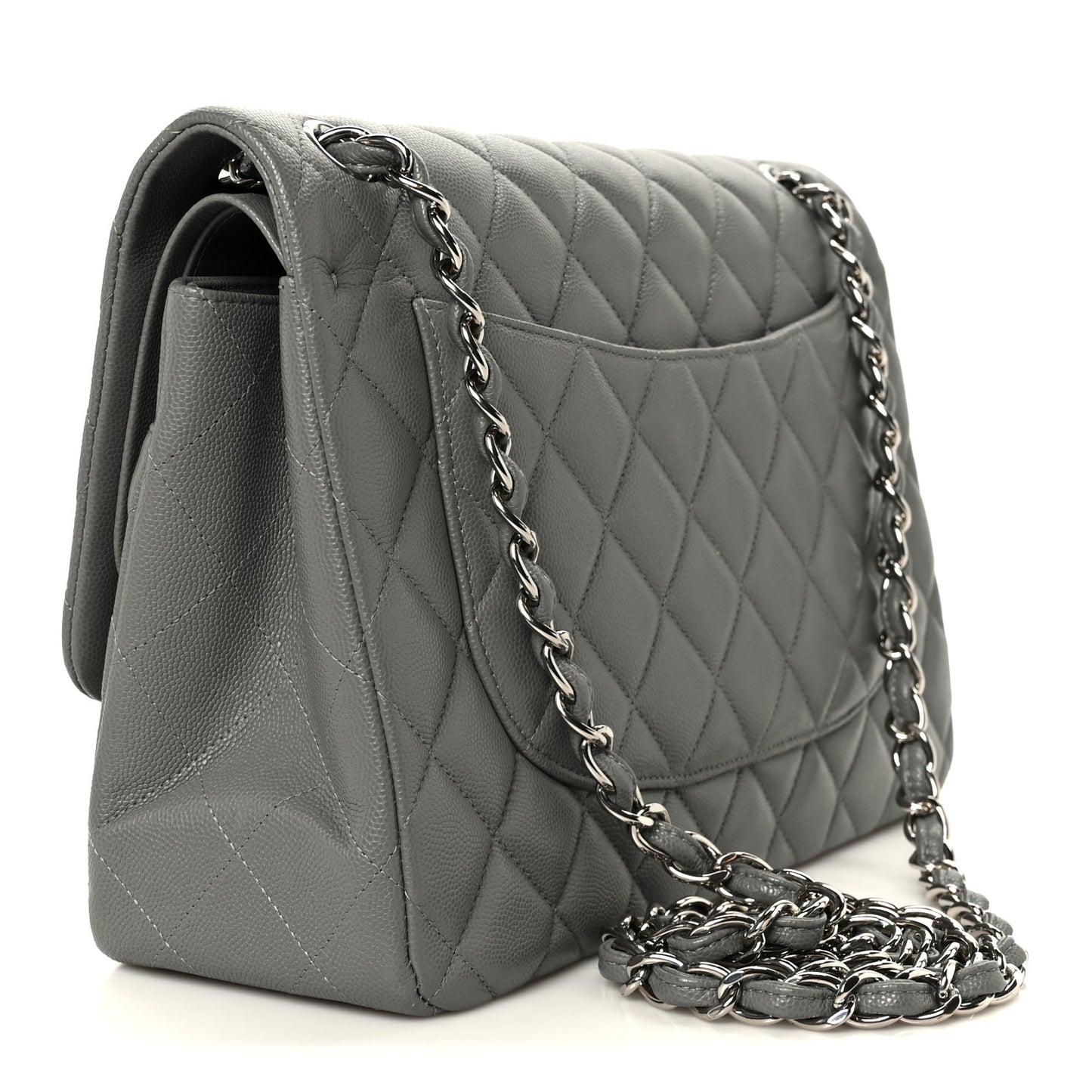 Caviar Quilted Jumbo Double Flap Grey