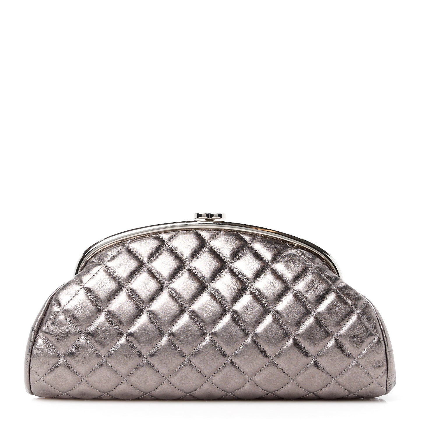 Metallic Aged Calfskin Quilted Timeless Clutch Silver