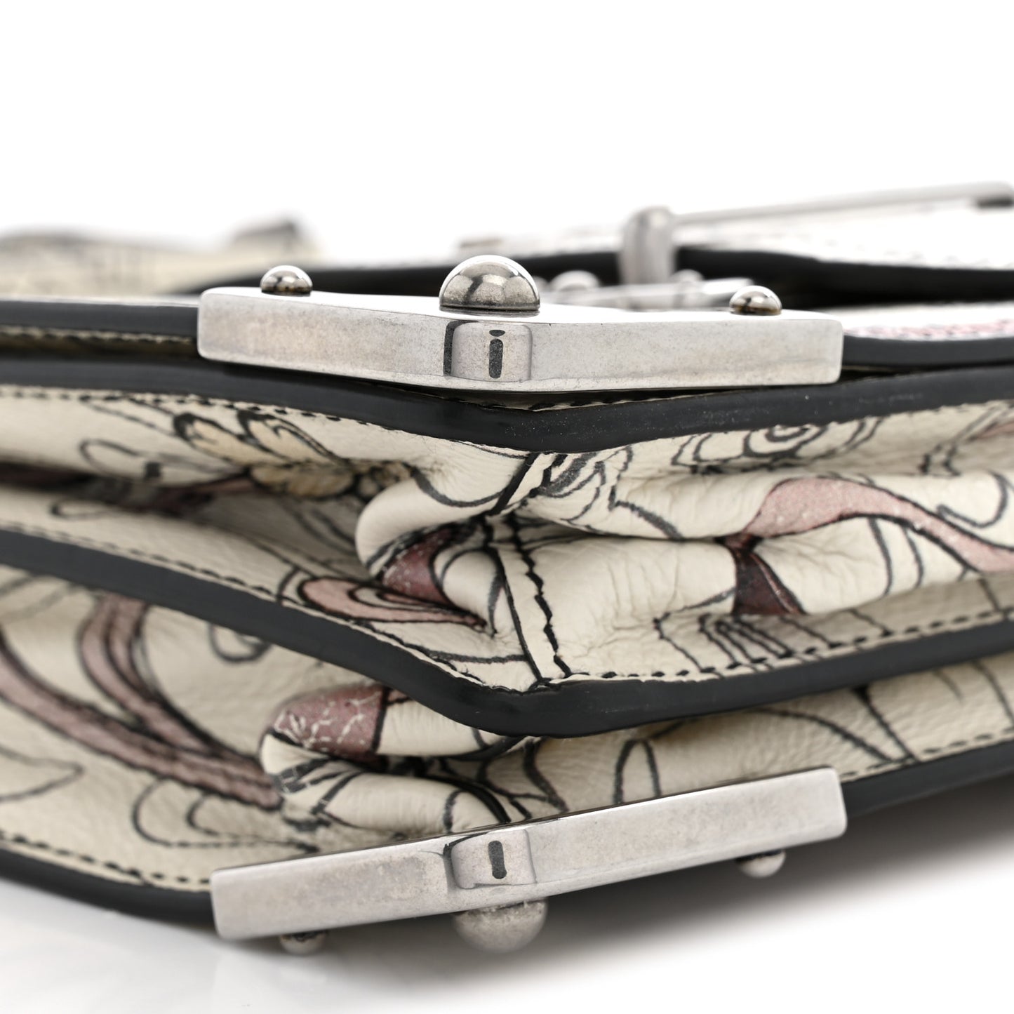 X JAMES JEAN Glace Calfskin Rabbit Print Cahier Bag Opaline