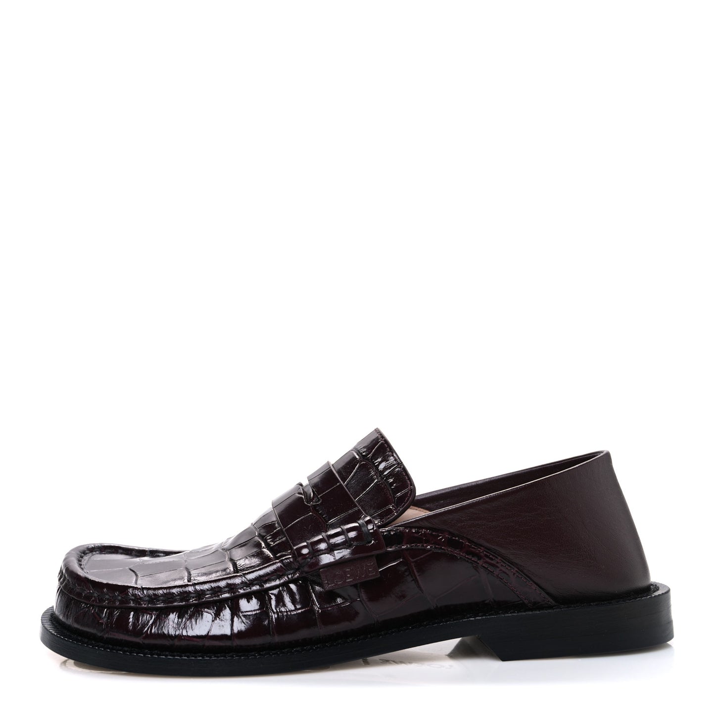 Calfskin Crocodile Embossed Campo Loafers 36 Burgundy