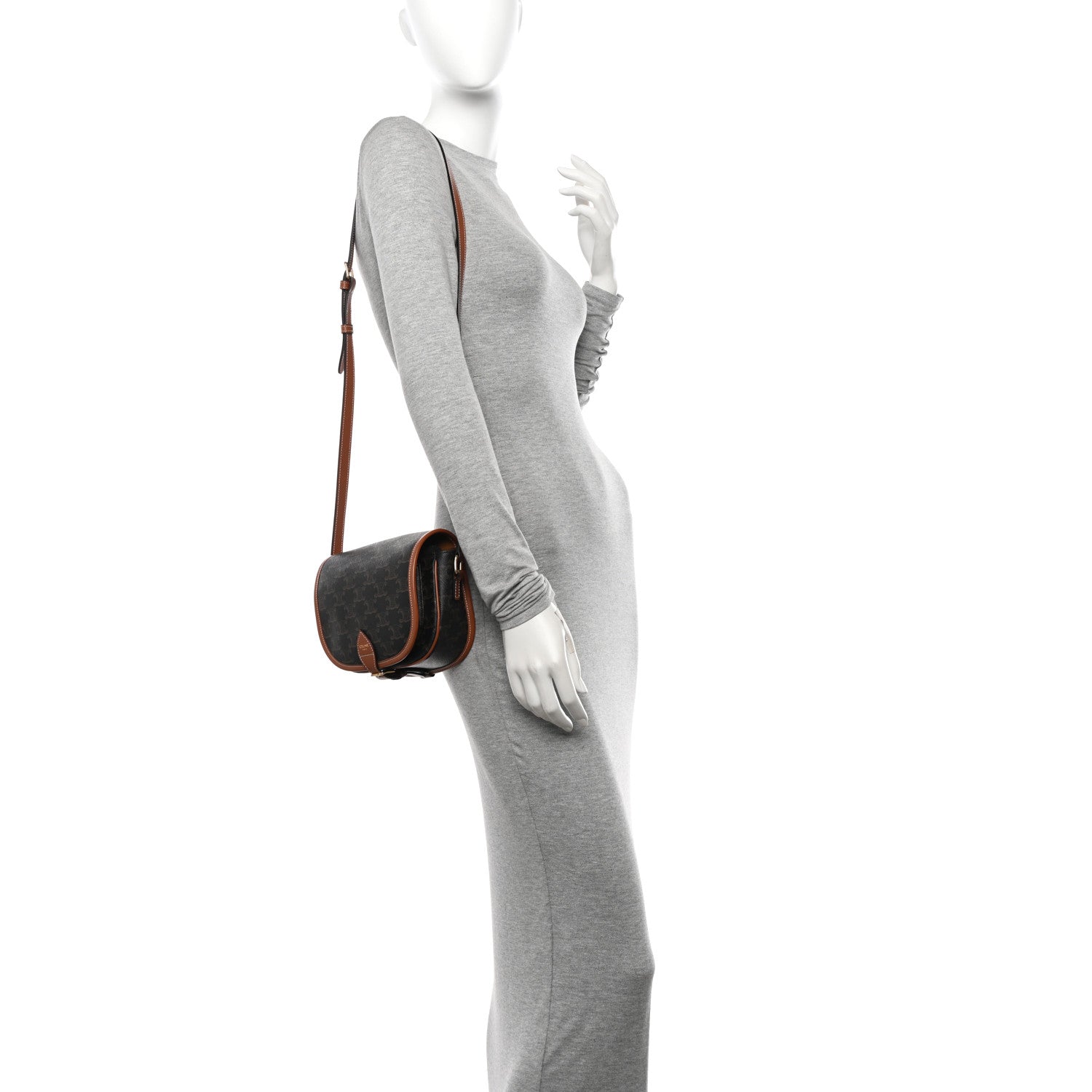 Celine Triomphe Canvas Medium Folco Bag Tan 2 of 9