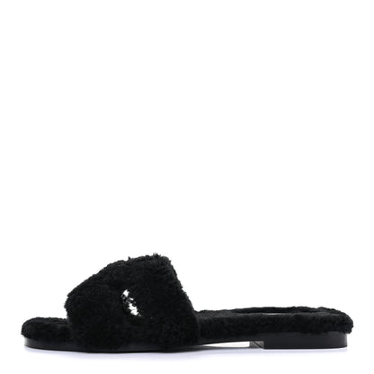 Hermes Woolskin Oran Sandals 37 Black 1 of 10