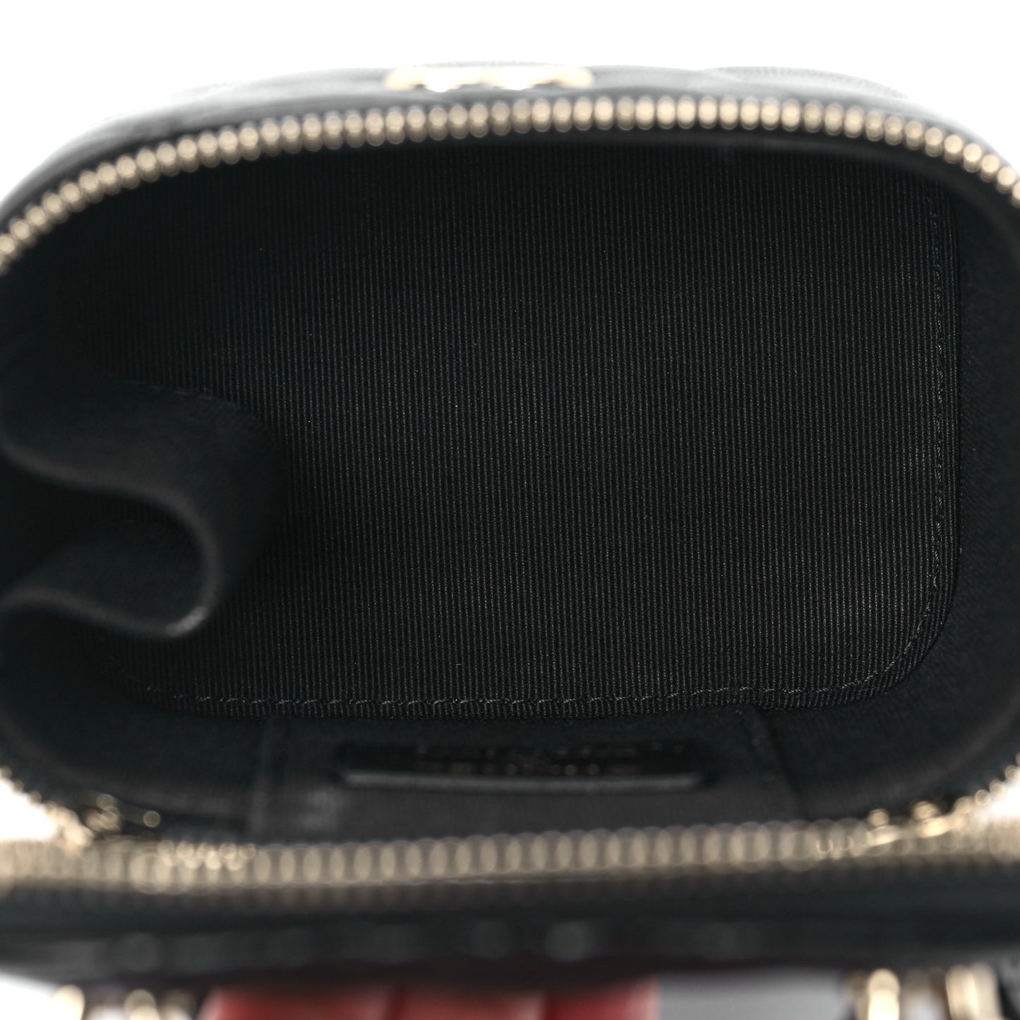 Lambskin Quilted Top Handle Mini Vanity Case With Chain Black