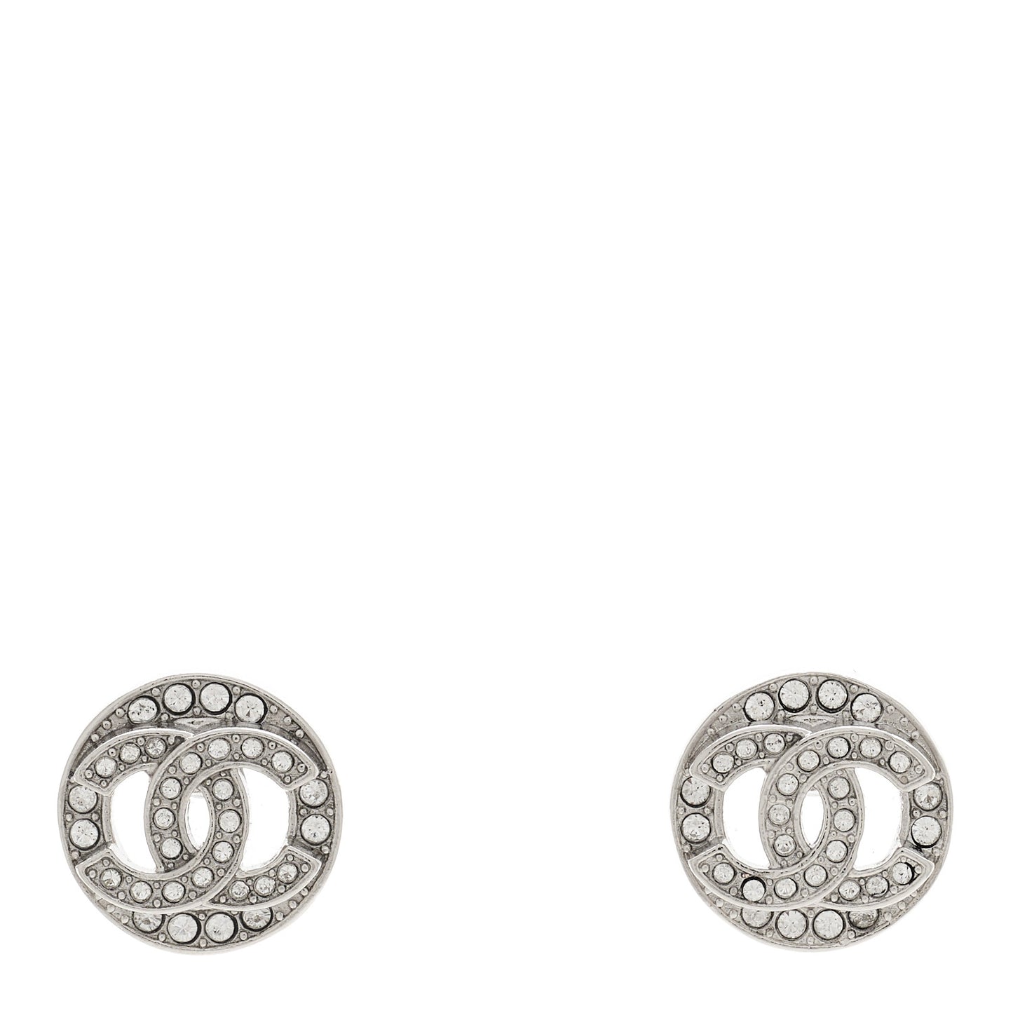 Crystal CC Round Earrings Silver