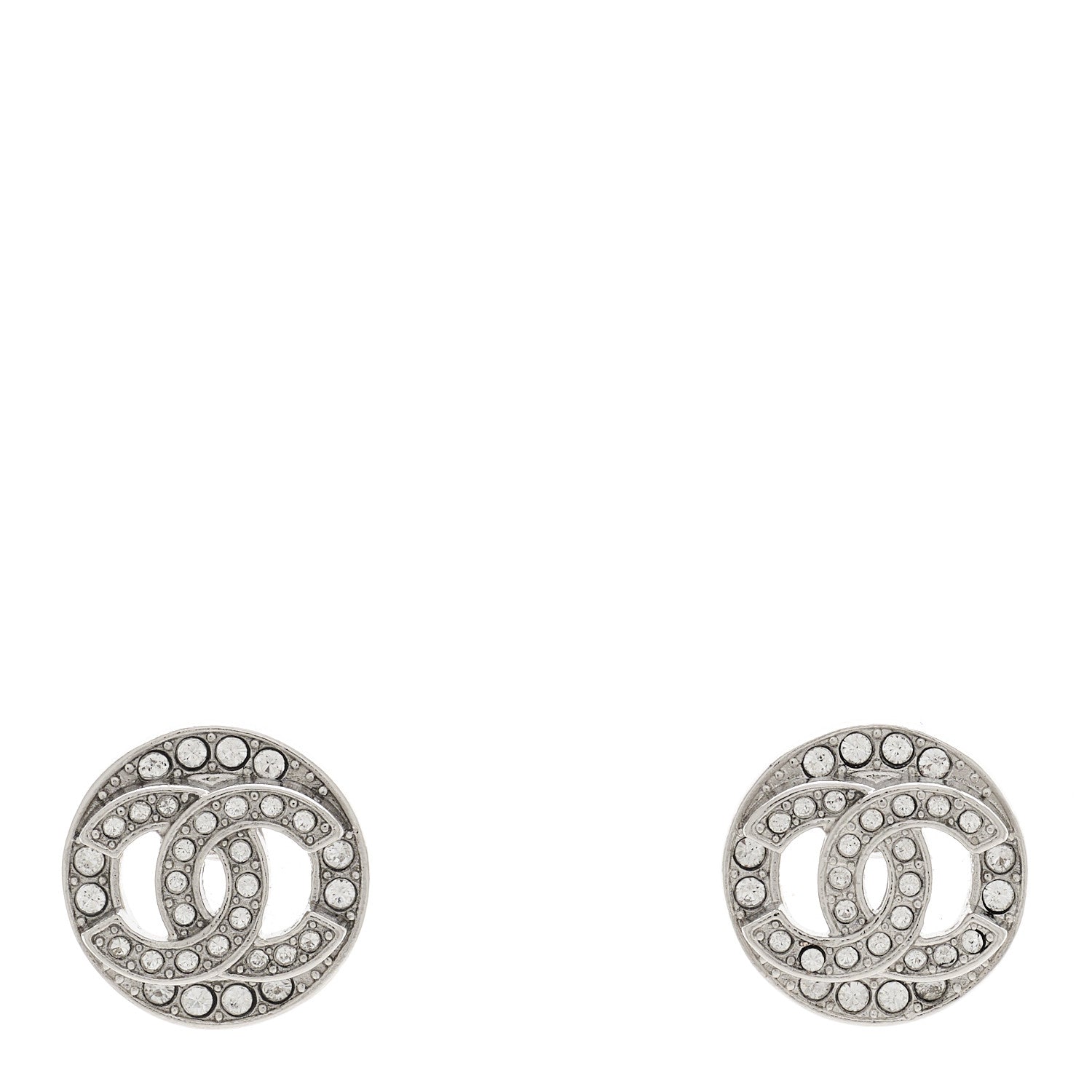 Chanel Crystal CC Round Earrings Silver 1 of 4