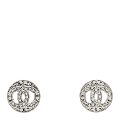 Chanel Crystal CC Round Earrings Silver 1 of 4
