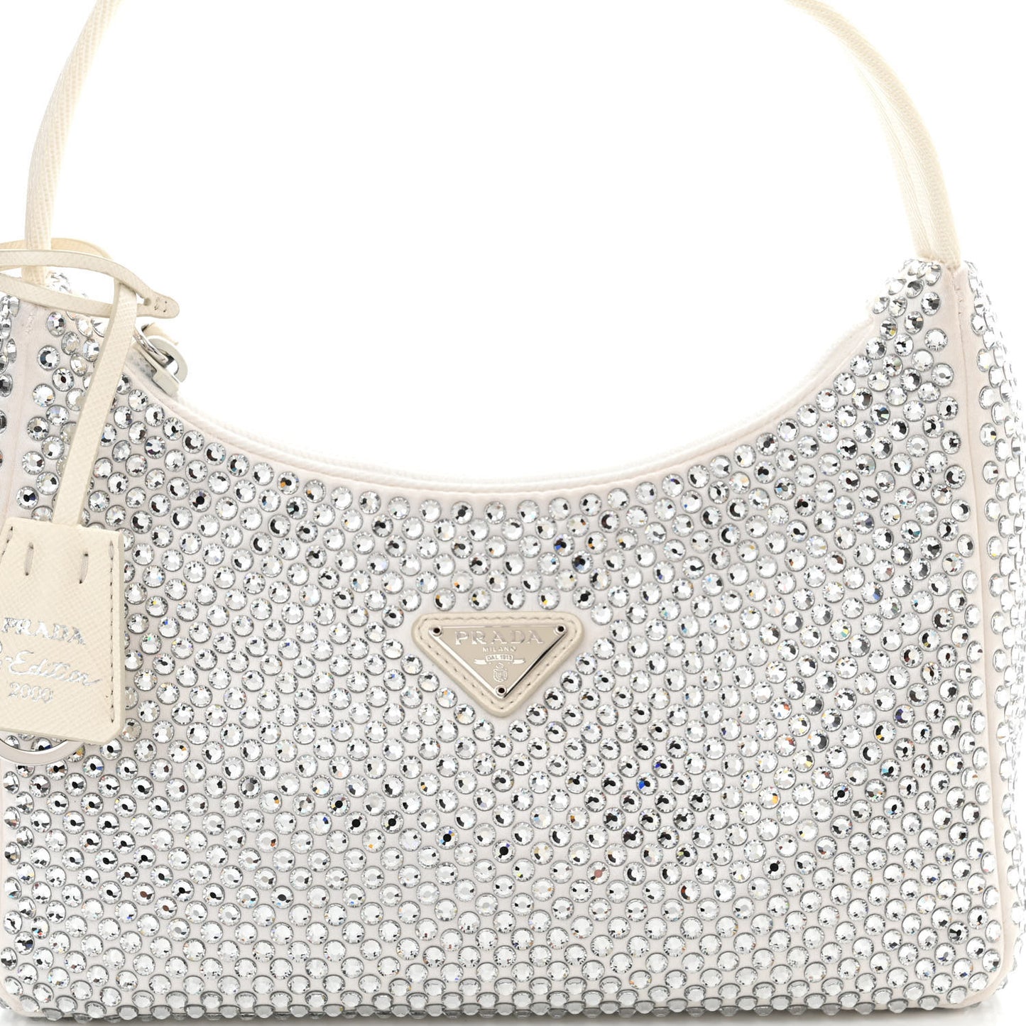 Satin Crystal Mini Re-Edition 2000 Bag White