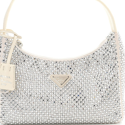 Prada Satin Crystal Mini Re-Edition 2000 Bag White 8 of 11