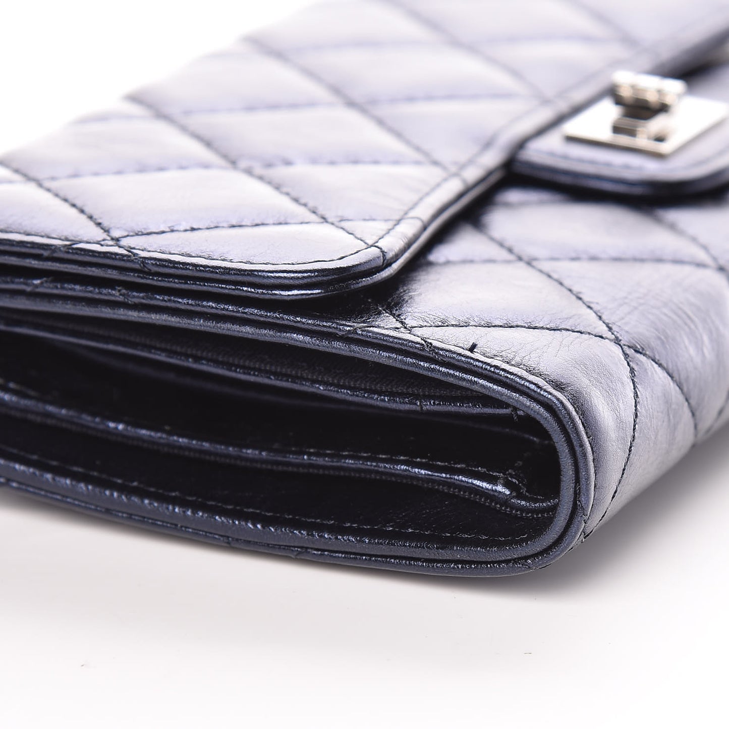 Metallic Aged Calfskin Quilted Reissue Long Flap Wallet Dark Navy Blue