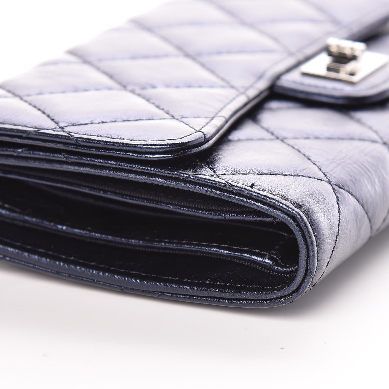 Chanel Metallic Aged Calfskin Quilted Reissue Long Flap Wallet Dark Navy Blue 9 of 14