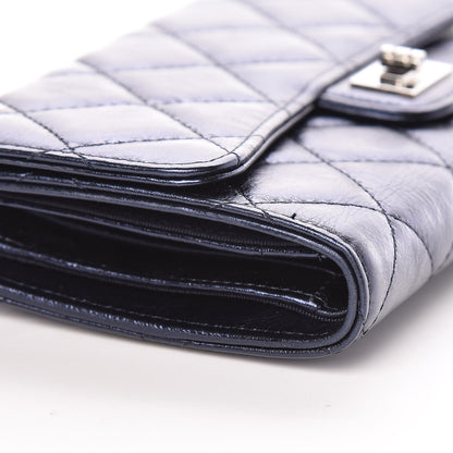 Chanel Metallic Aged Calfskin Quilted Reissue Long Flap Wallet Dark Navy Blue 9 of 14