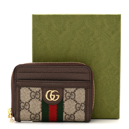 Gucci GG Supreme Monogram Textured Dollar Calfskin Web Ophidia Zip Around Card Case Wallet Beige Ebony New Acero 8 of 8
