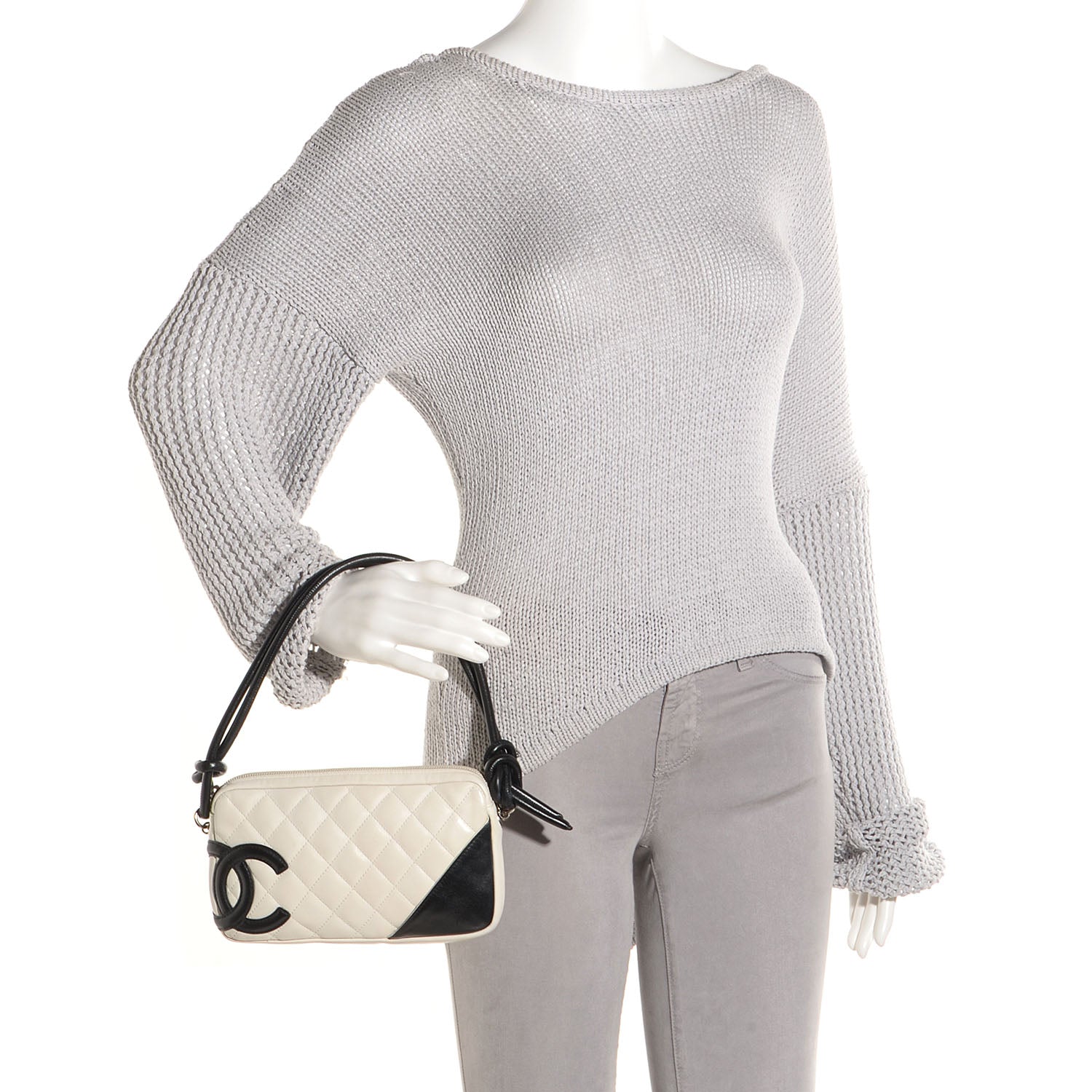 Chanel Calfskin Quilted Cambon Pochette White Black 2 of 7