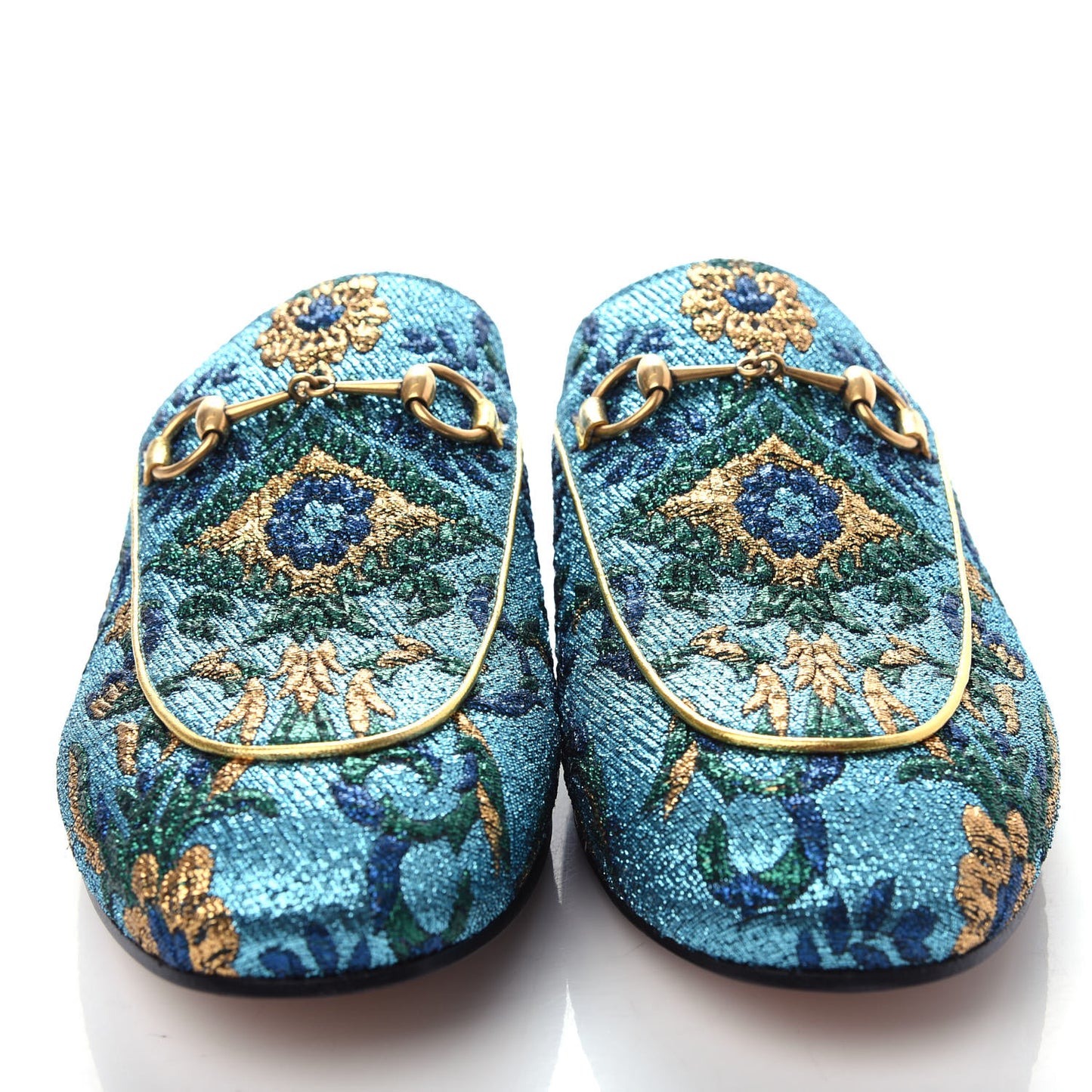 Iridescent Brocade Womens Princetown Slippers 38.5 Azure Multicolor Oro