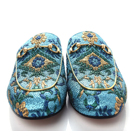 Gucci Iridescent Brocade Womens Princetown Slippers 38.5 Azure Multicolor Oro 5 of 11