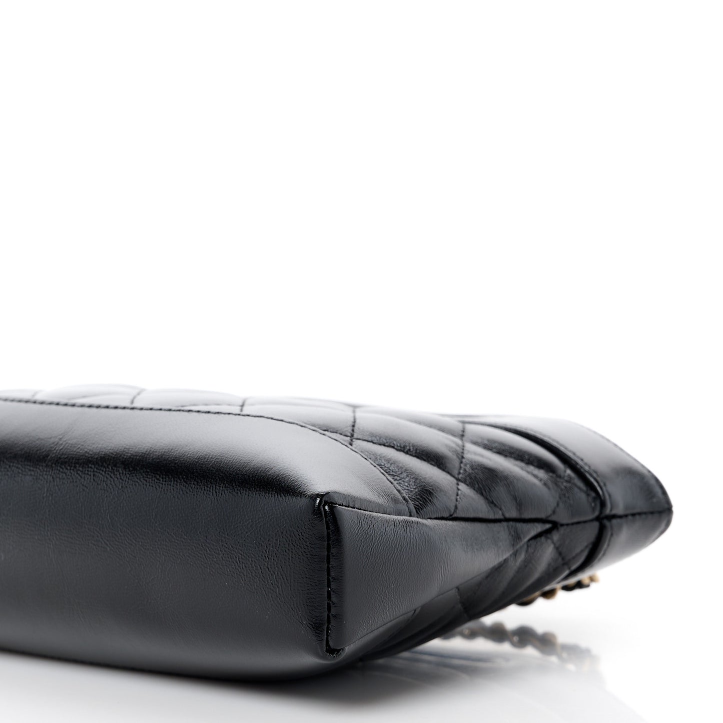 Shiny Crumpled Calfskin Quilted Nano 31 Shopping Bag Black