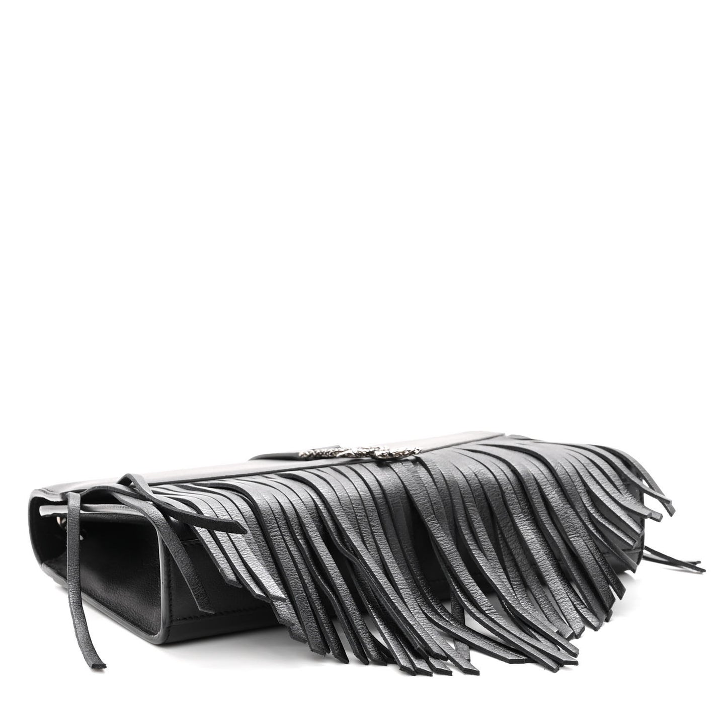 Calfskin Fringe Medium Snake Monogram Satchel Black
