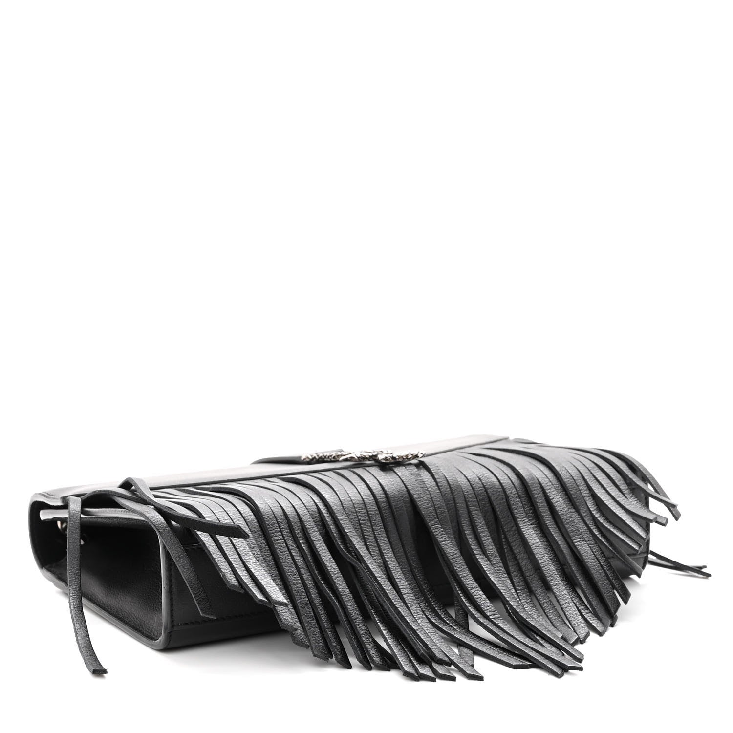 Saint Laurent Calfskin Fringe Medium Snake Monogram Satchel Black 2 of 9