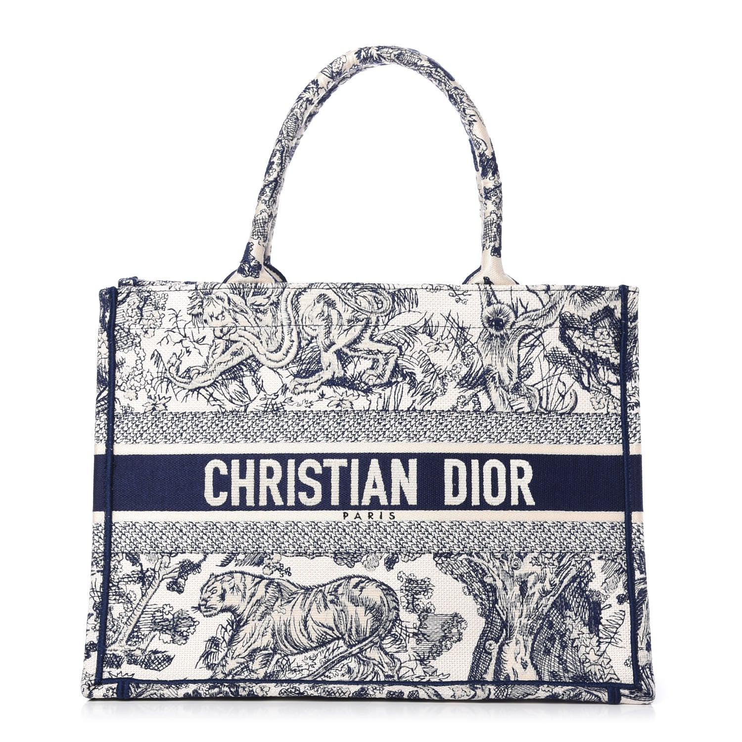 Christian Dior Canvas Embroidered Medium Dioriviera Toile De Jouy Book Tote Blue 1 of 11