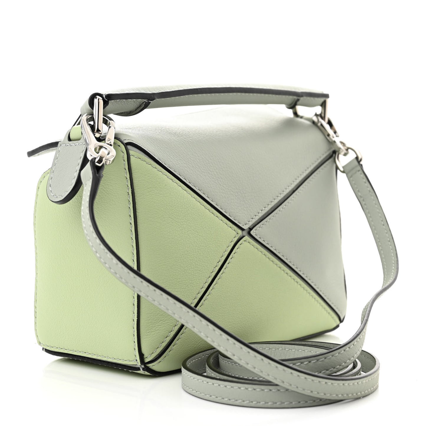 Calfskin Mini Puzzle Bag Ash Grey Light Celadon