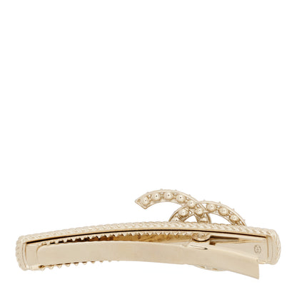 Chanel Metal Crystal Pearl CC Hair Clip Gold Pearly White 3 of 4
