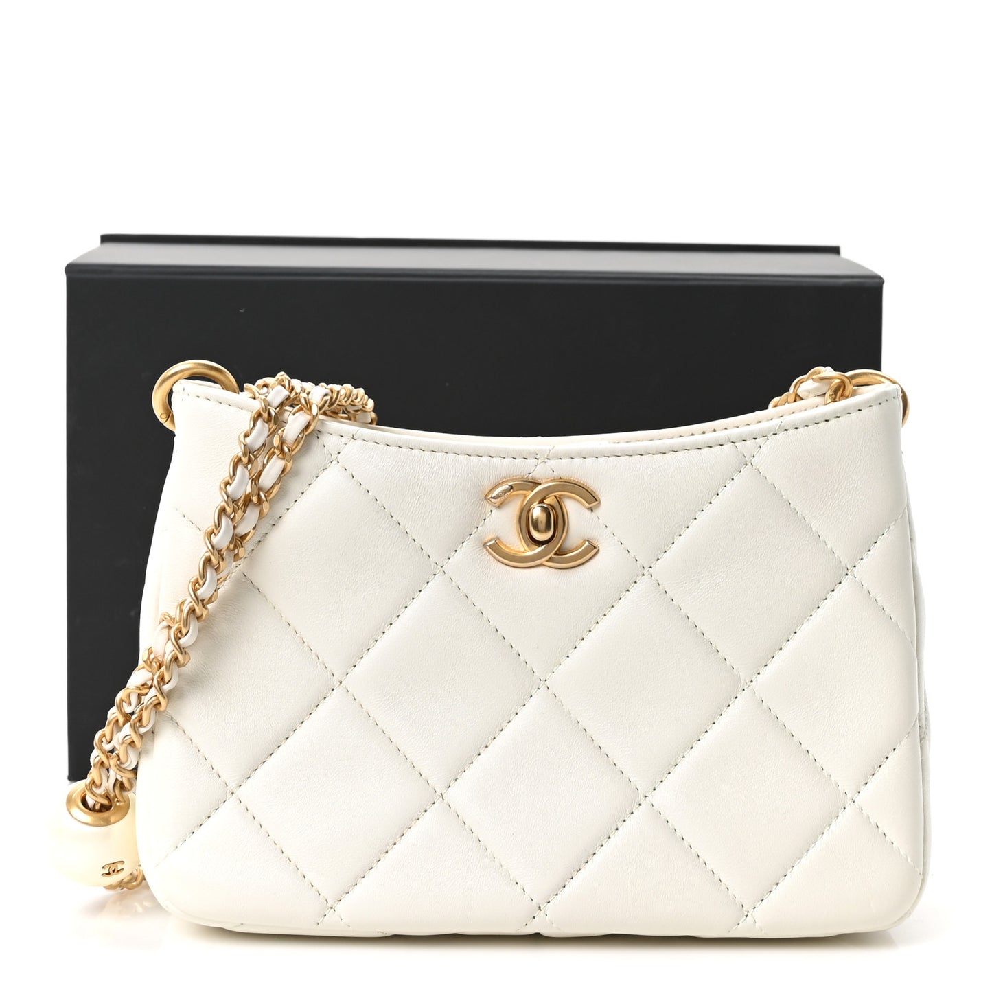 Lambskin Quilted Mini Pearl Crush Hobo White