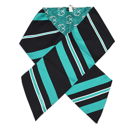 Hermes Silk Cachemire Et Rayure Maxi Twilly Cut Vert Black White 1 of 4