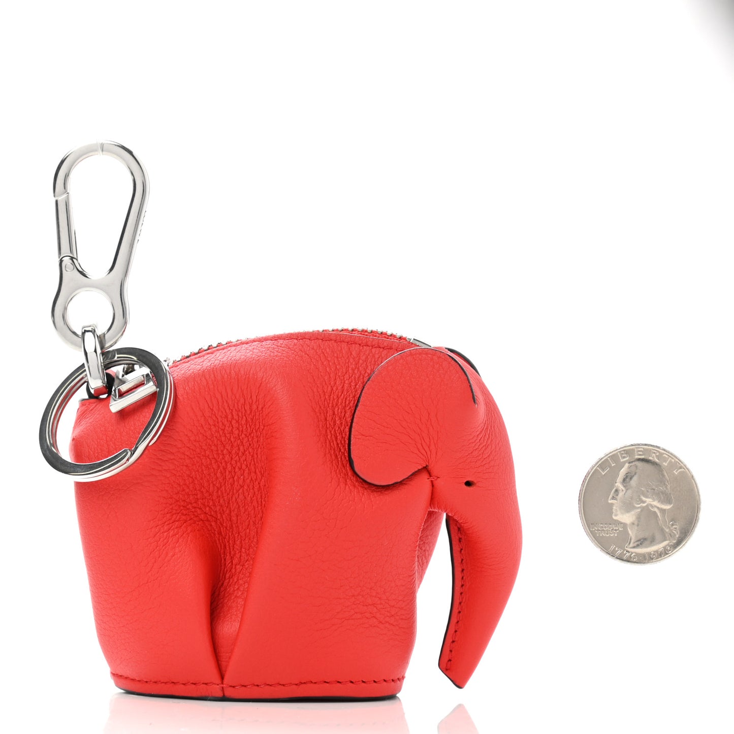 Calfskin Elephant Coin Purse Bag Charm Key Holder Red