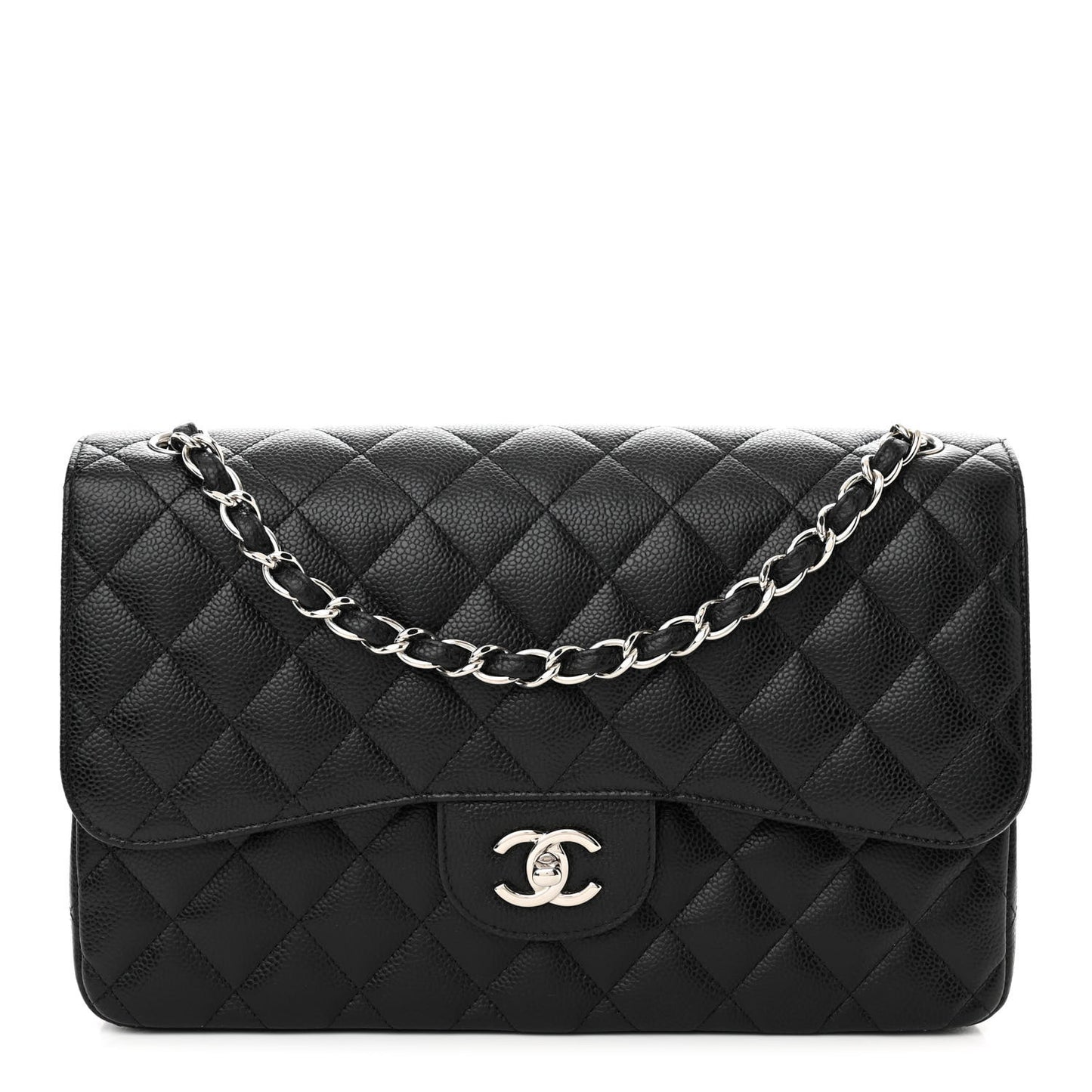 Caviar Quilted Jumbo Double Flap Black