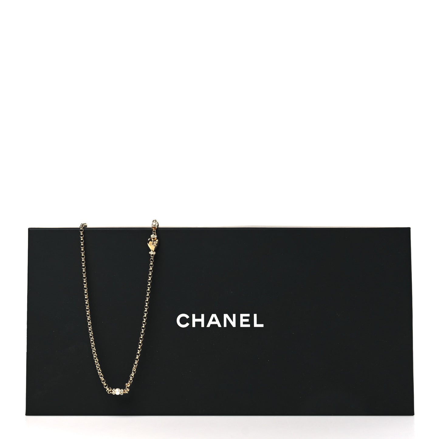 Pearl Bead Heart CC Long Necklace Gold