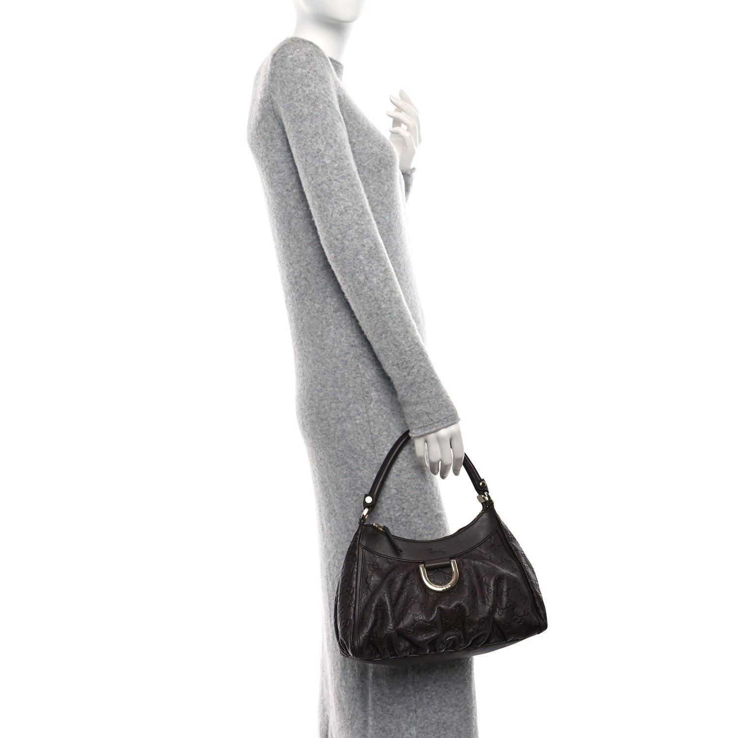 Gucci Guccissima Small D Gold Ring Shoulder Bag Chocolate Brown 3 of 9