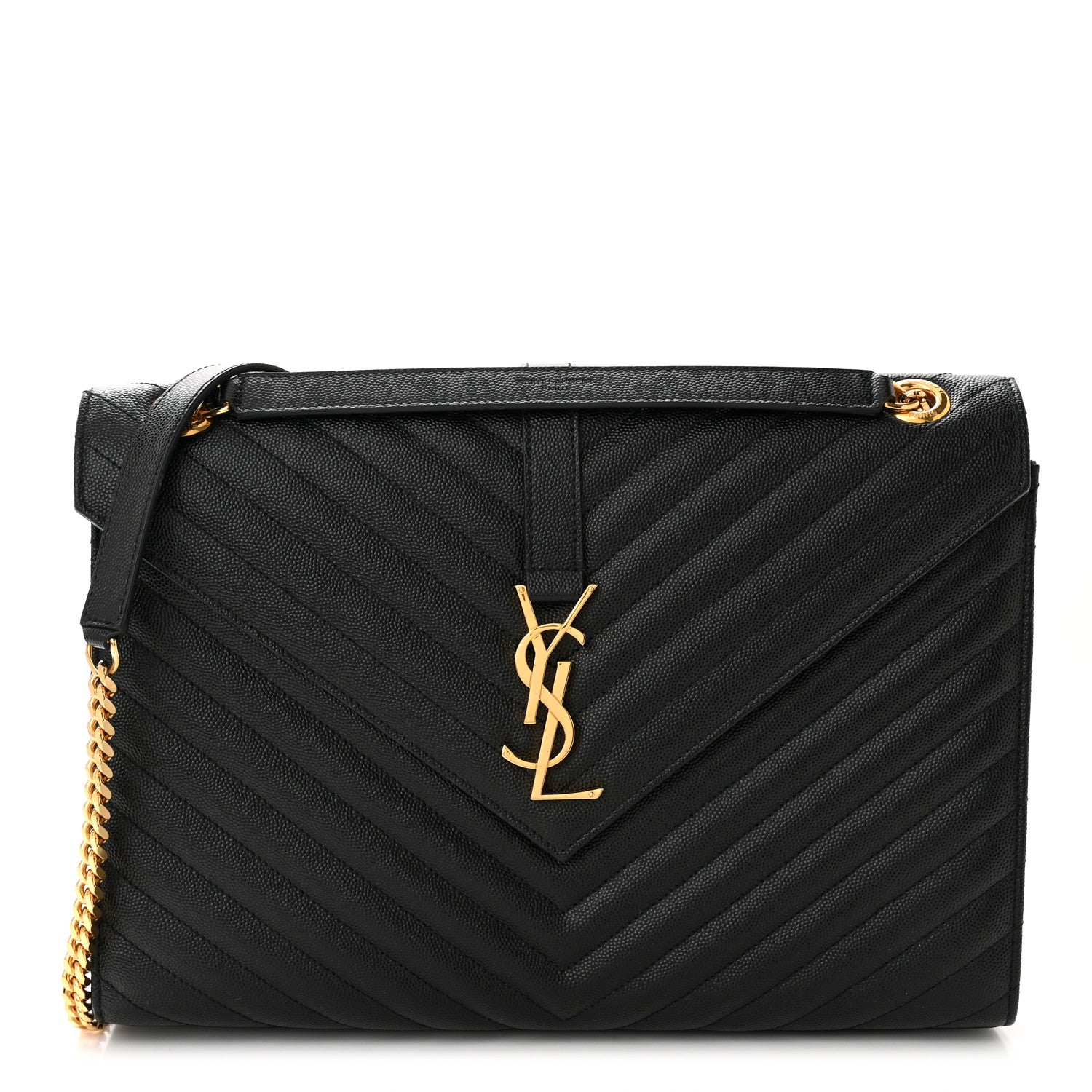Saint Laurent Grain De Poudre Matelasse Chevron Large Monogram Satchel Black 1 of 10