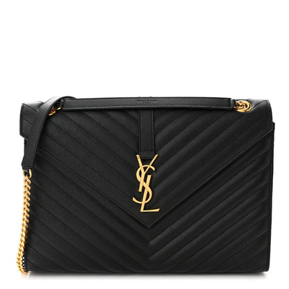 Saint Laurent Grain De Poudre Matelasse Chevron Large Monogram Satchel Black 1 of 10